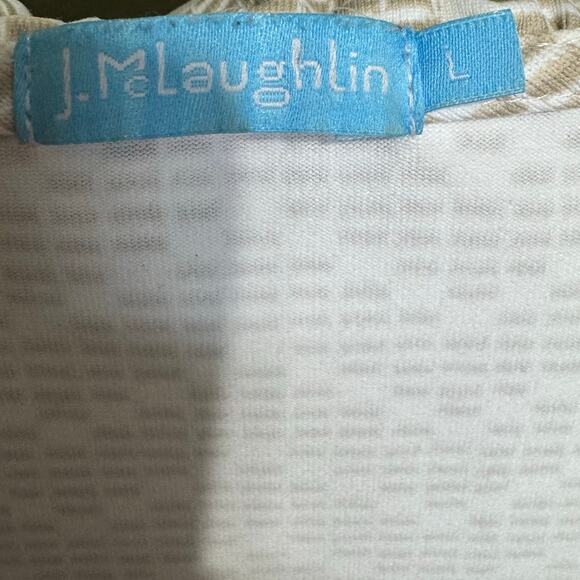 J.McLaughlin Durham Ruffle Top Chevron Catalina Cloth Blouse Tan Whit Size Large - Picture 8 of 11